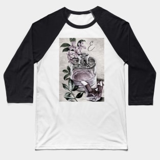 'E' vintage print perfume & rose quartz - personalized Baseball T-Shirt